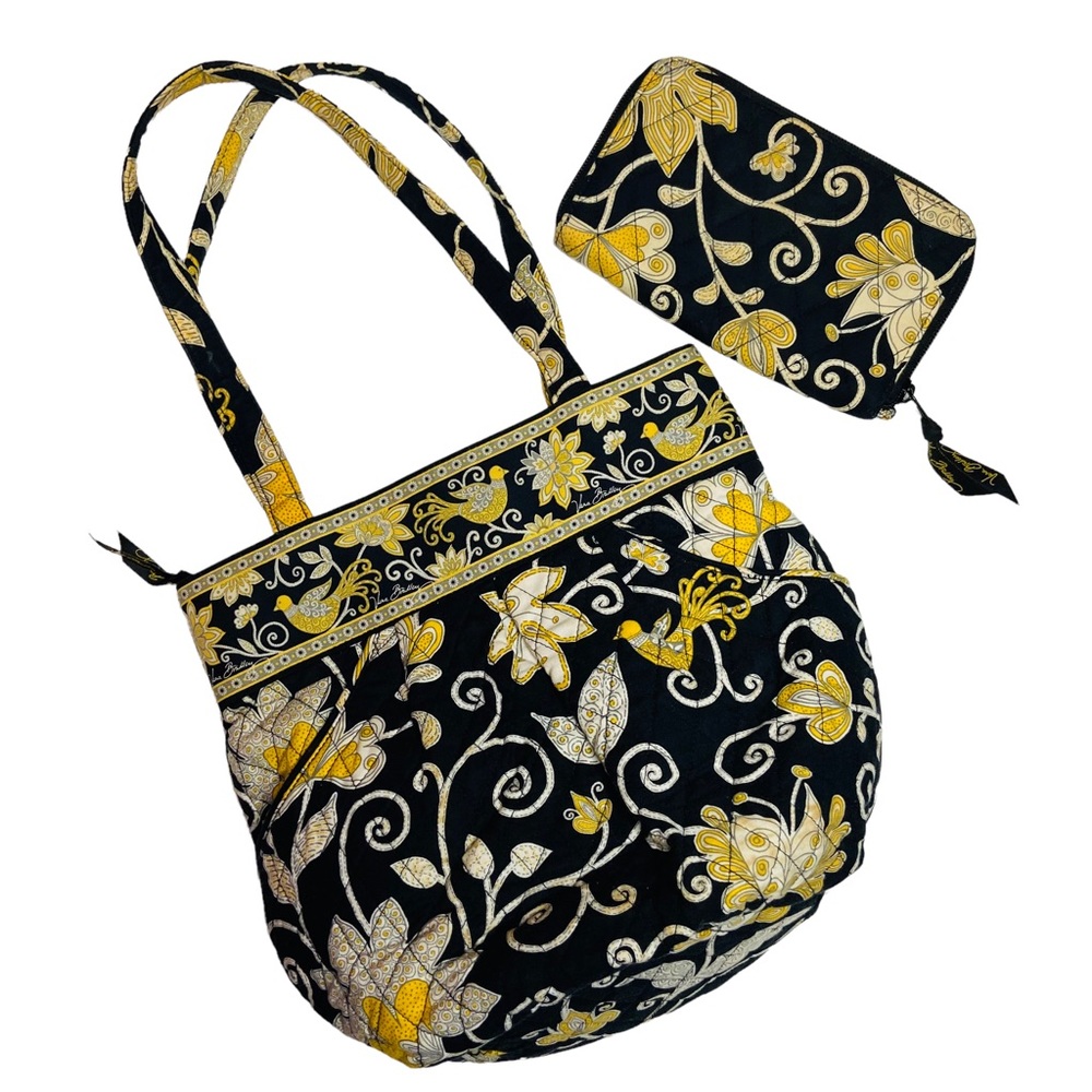 Vera Bradley Yellow Bird Betsy Shoulder Tote Bag & Wallet Set Yellow
